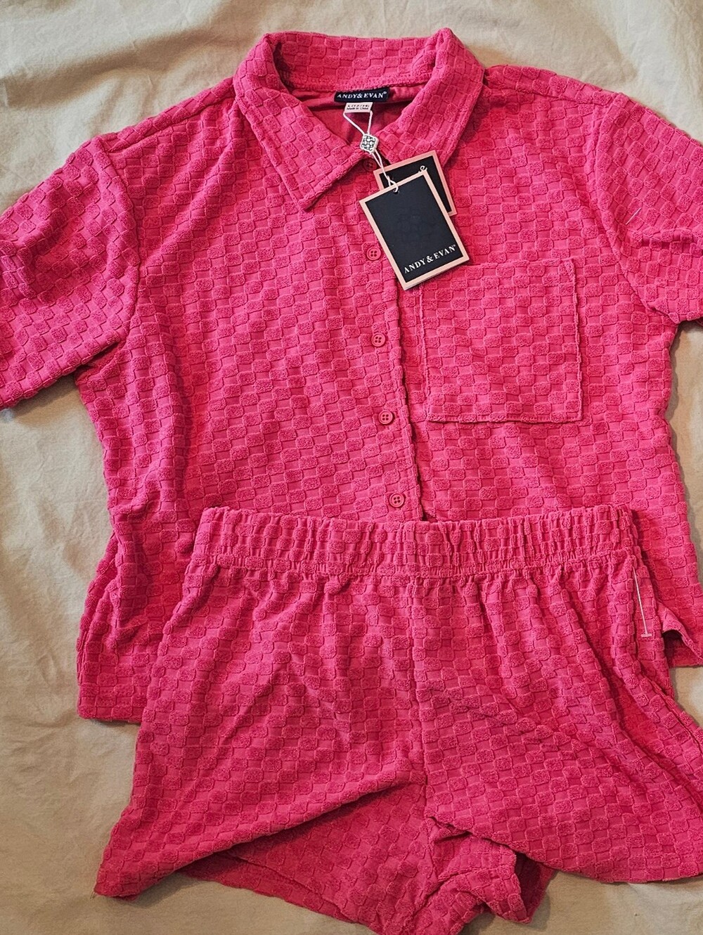 Andy & Evan Hot Pink Textured Short Pajama Set Girls Large 12/14